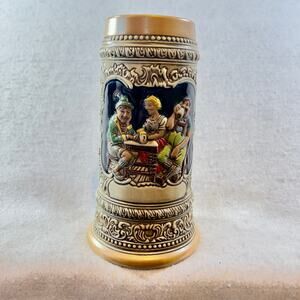 Budweiser Beer Stein Ceramarte 1976 CS4 Tavern Scene Made in Brazil Vintage